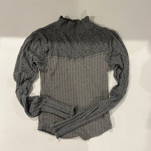 Free People Gray Mock Neck Sweater with Intricate Knit Design